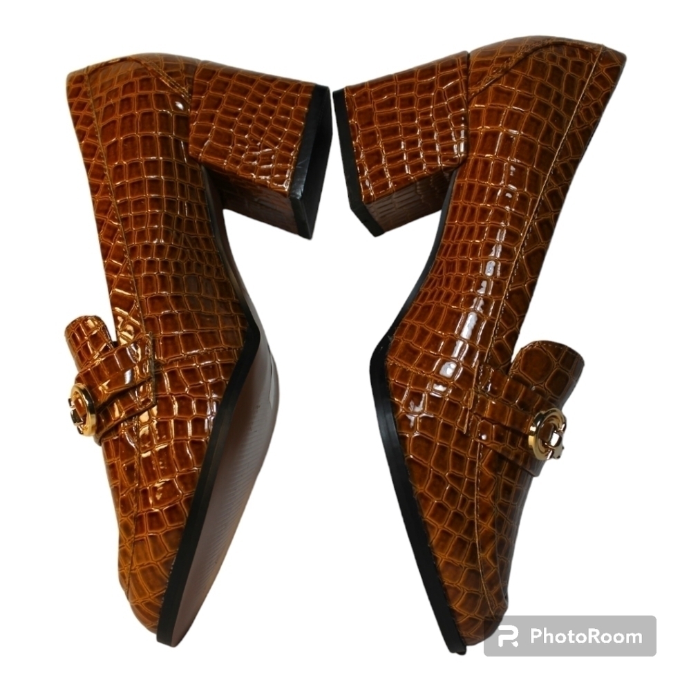 Asos Design Stirrup Heeled Loafer Embossed Croc - Picture 5 of 9